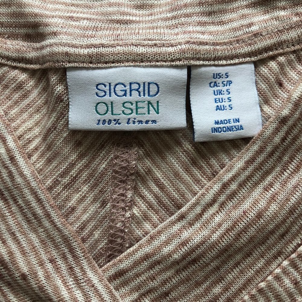 Sigrid Olsen Taupe & White Stripe Linen Top S Euc - image 4